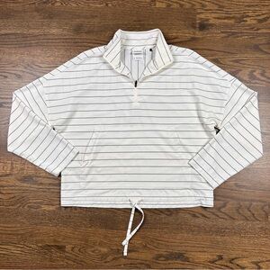 PrAna Jacket Womens Small White Gray Striped Quarter Zip Drawstring Lightweight